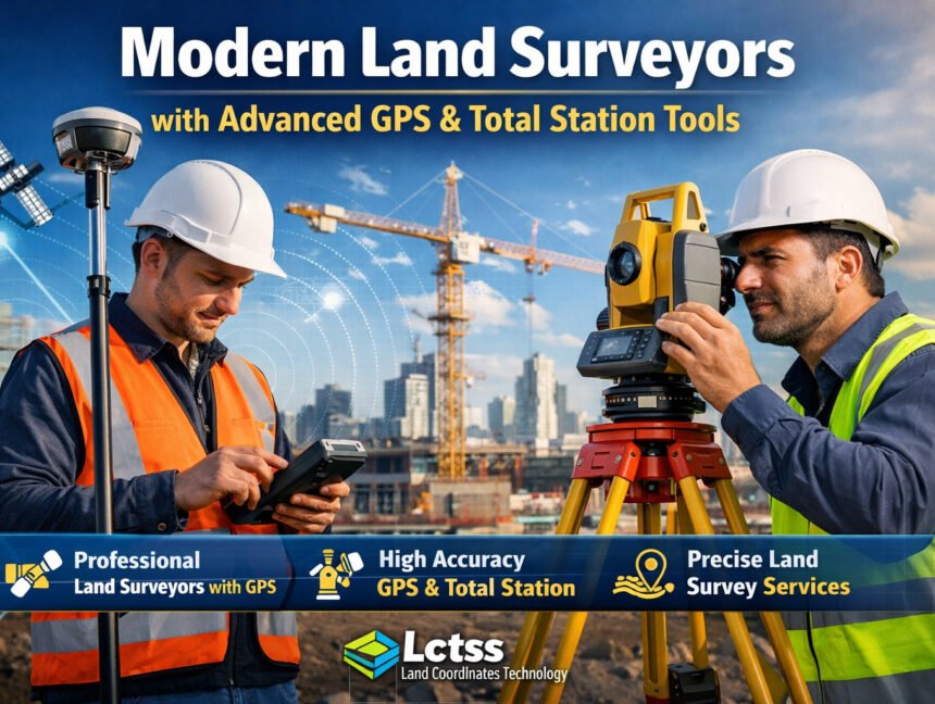 Modern Land Surveyors with Advanced GPS & Total Station Tools