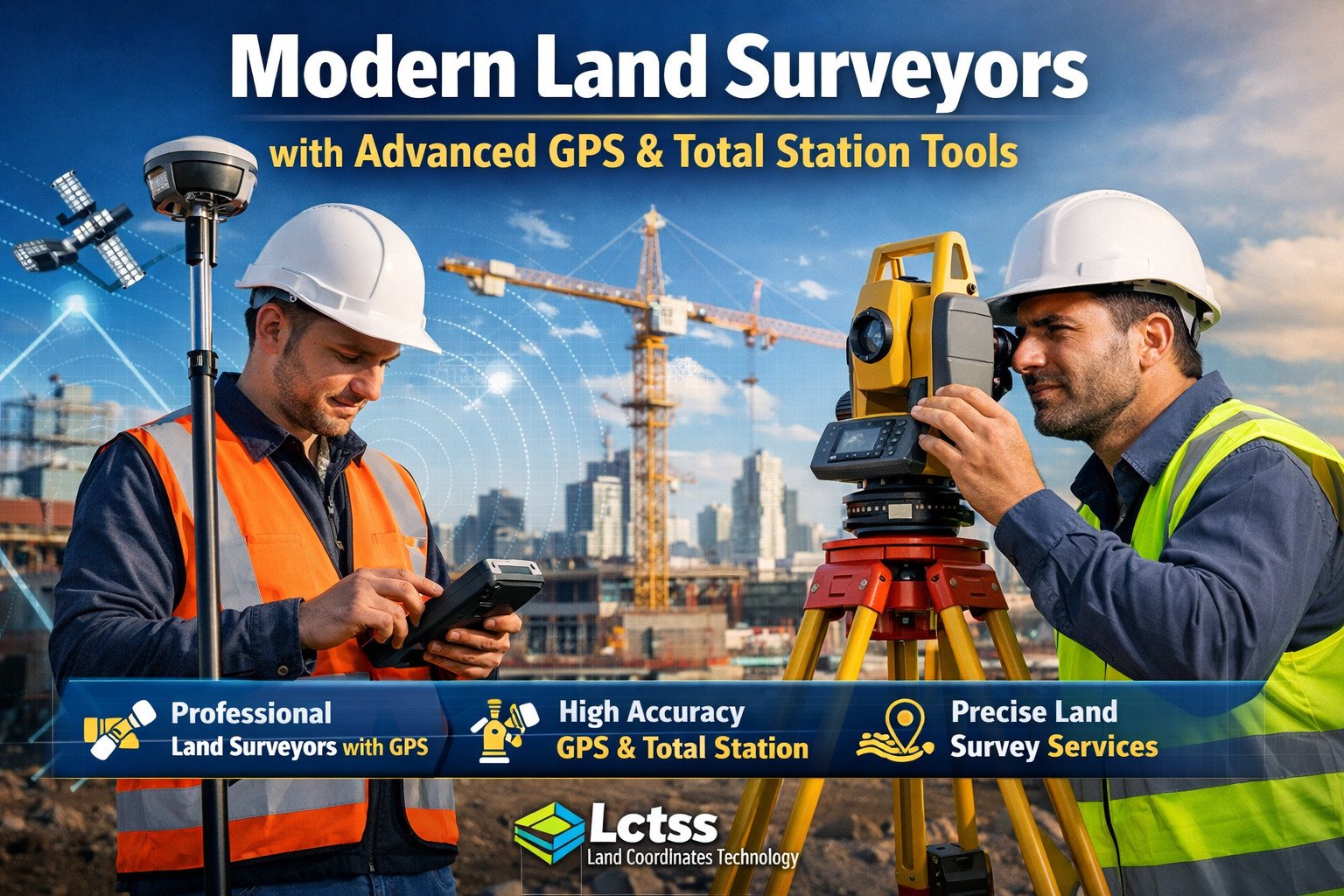 Modern Land Surveyors with Advanced GPS & Total Station Tools